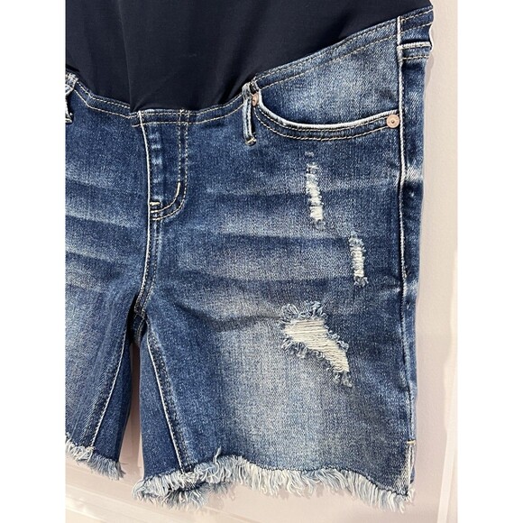 Kancan Maternity Stretch Shorts Blue Denim Distressed Full Belly Panel Sz 7/27 - Picture 8 of 14